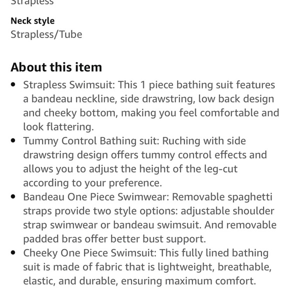 Yonique Strapless One Piece Swimsuit Tummy Control Cheeky Swimwear (Brown) - Picture 17 of 17